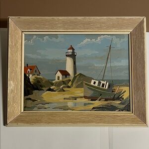 😄Vintage nautical paint by number wooden framed kitsch art garnish nostalgic